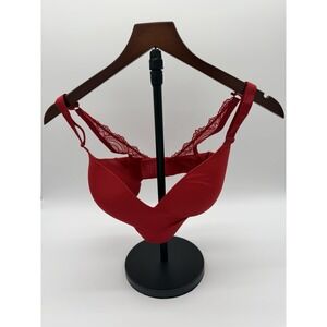 Soma Enbliss Luxe Wireless Lace J-Hook Bra 34DD-Red-Excellent Pre-Owned